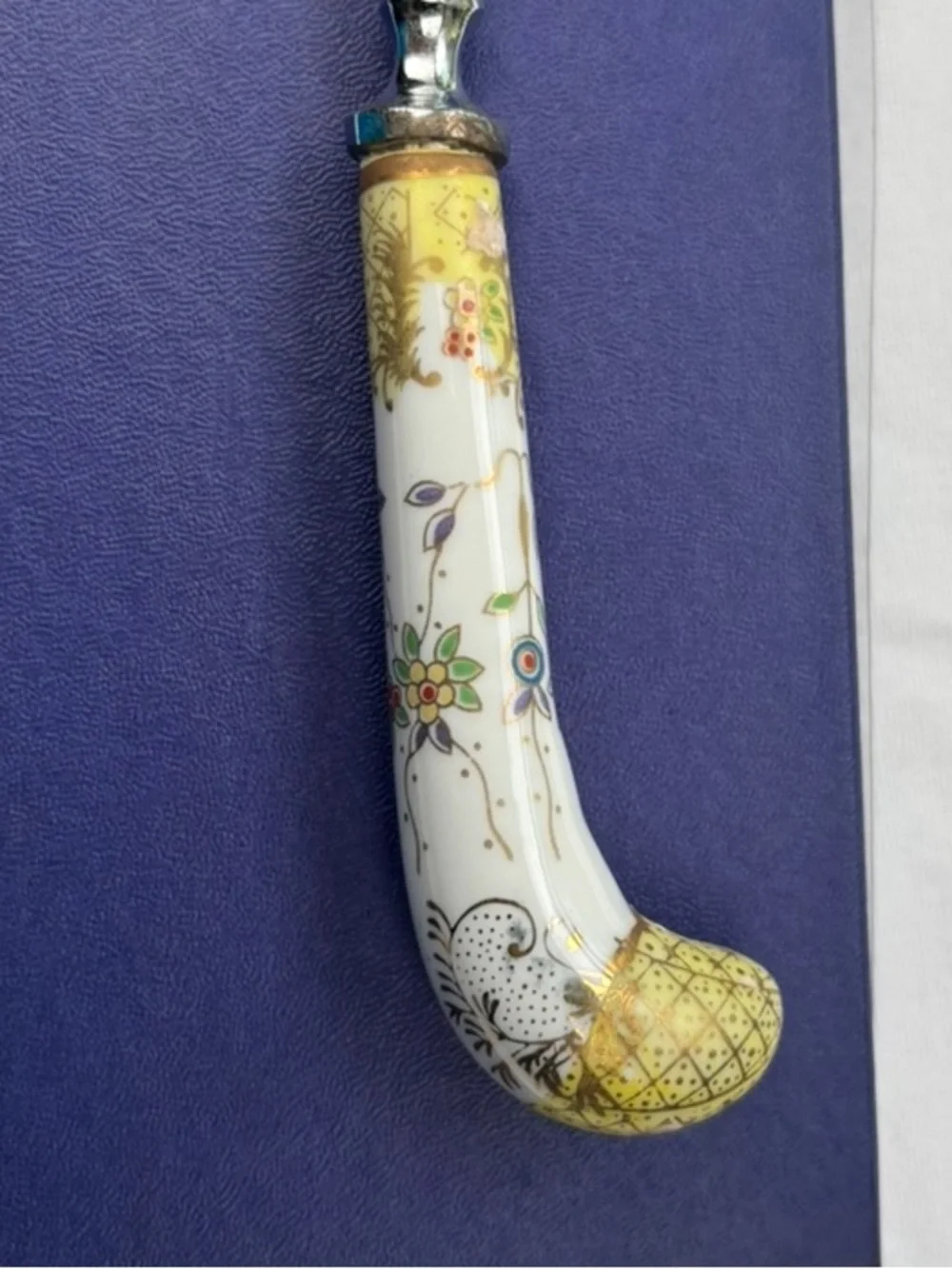 VTG Italian Silver Plated Cake Server Ornate Etched Blade Porcelain Handle w/Box